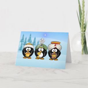 Carte de Noël des trois pingouins Wisemen