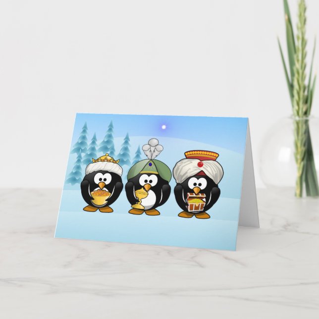 Carte de Noël des trois pingouins Wisemen (Devant)