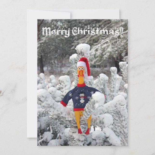Carte de Noël d'hiver de poulet adorable! (Devant)