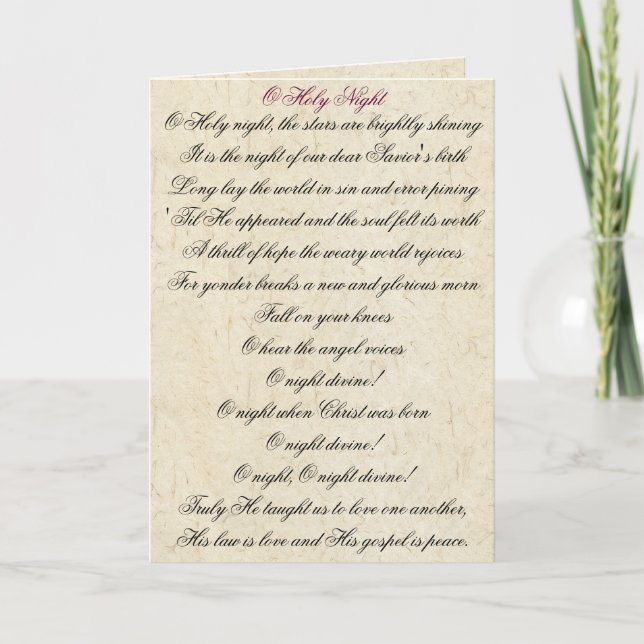 Carte de Noël divine de textes d'hymne de chanson (Devant)