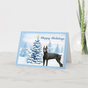 Carte de Noël Doberman Pinscher Arbre bleu