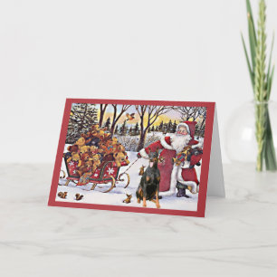 Carte de Noël Doberman Pinscher Père Noël Bears