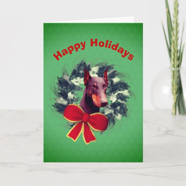 Carte de Noël Doberman Wreath Bow (Devant)
