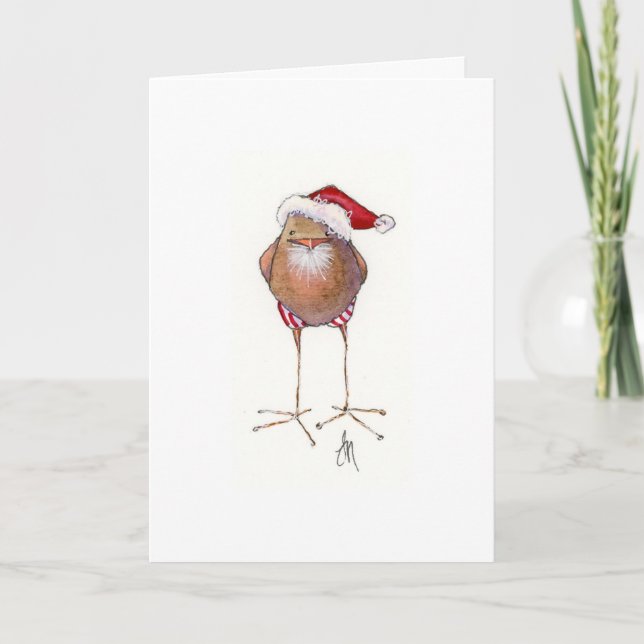 Carte de Noël d'oiseau de Père Noël (Devant)