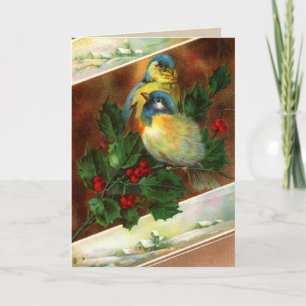 Carte de Noël d'oiseaux victoriens