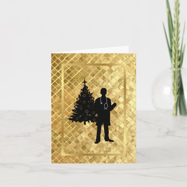 Carte de Noël dorée Homme Docteur Silhouette (Devant)