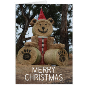 Carte de Noël d'ours de balle de foin