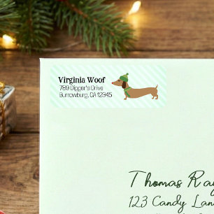Carte de Noël Doxie verte chaude Étiquettes de adr