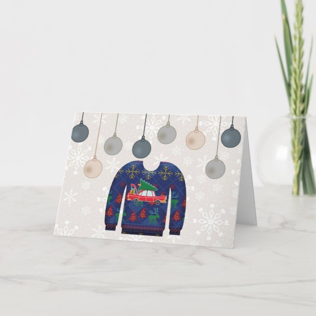Carte de Noël drôle avec un pull de Noël laid (Devant)