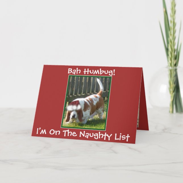Carte de Noël drôle "Bah Humbug" avec Basset Hound (Devant)