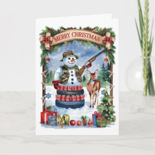 Carte de Noël drôle de chasseur de bonhomme de nei