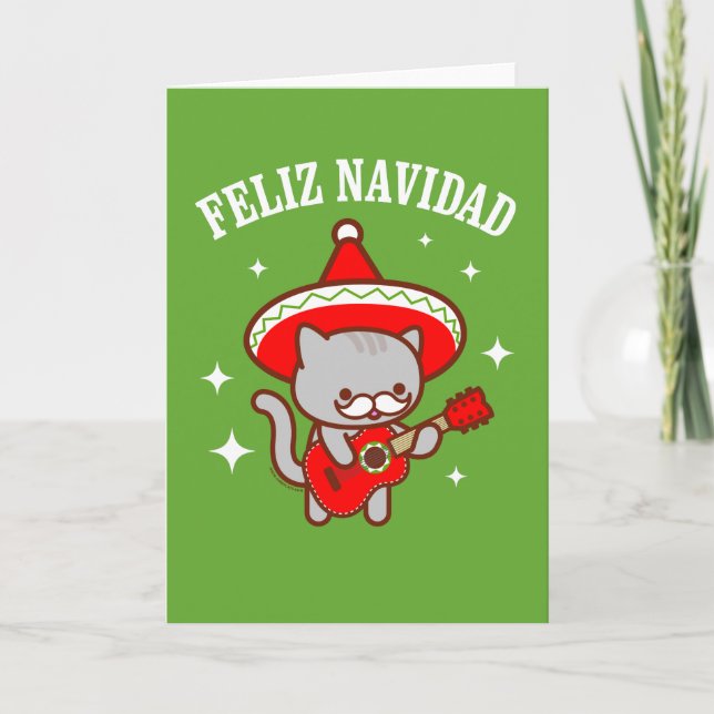 Carte de Noël drôle de chat: "FELIZ NAVIDAD" (Devant)