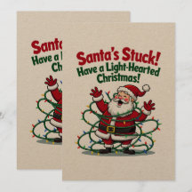 Carte de Noël drôle : Le Père Noël est coincé