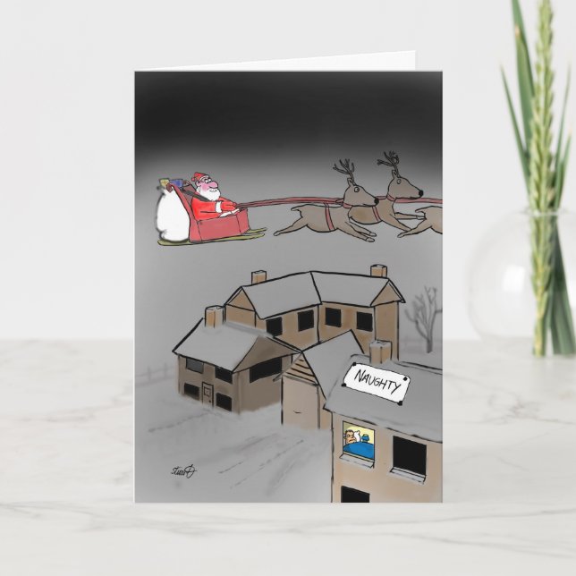 Carte de Noël drôle : Naughty ou Nice. (Devant)