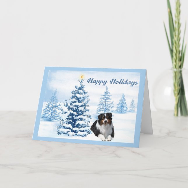 Carte de Noël du berger australien Arbre bleu (Devant)