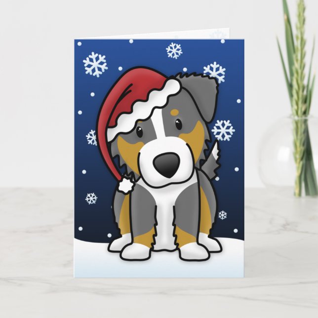 Carte de Noël du berger australien Kawaii Tri (Devant)