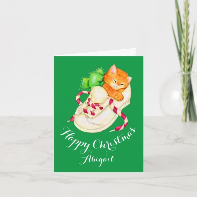 Carte de Noël du chat chaton dormant (Devant)