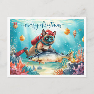 Carte de Noël du chat siamois en plongée sous-mari