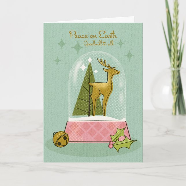 Carte de Noël du Deer Snow Globe Peace sur Terre (Devant)