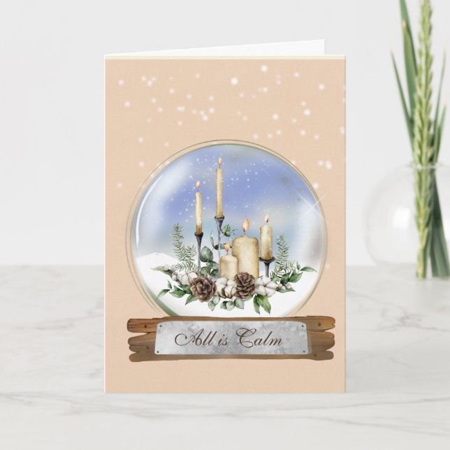 Carte de Noël du Globe des neiges et des bougies (Devant)
