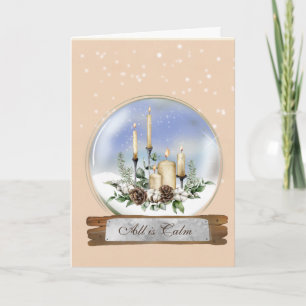 Carte de Noël du Globe des neiges et des bougies