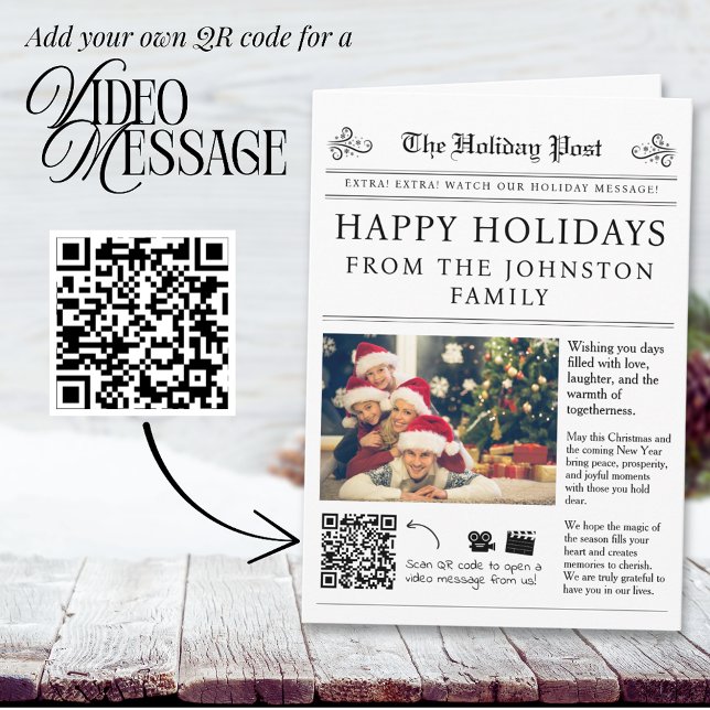 Carte de Noël du journal QR Code (Newspaper Christmas Card with QR code for your family video message)