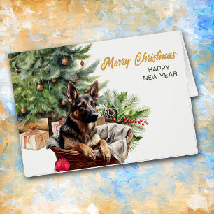 Carte de Noël du panier d'osier de chien berger al