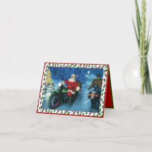 Carte de Noël du Père Noël à moto