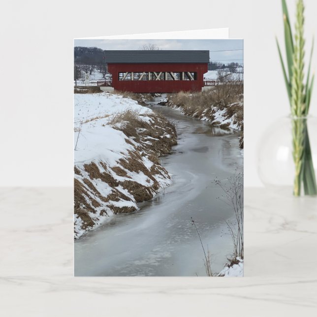 Carte de Noël du Pont couvert de neige (Devant)