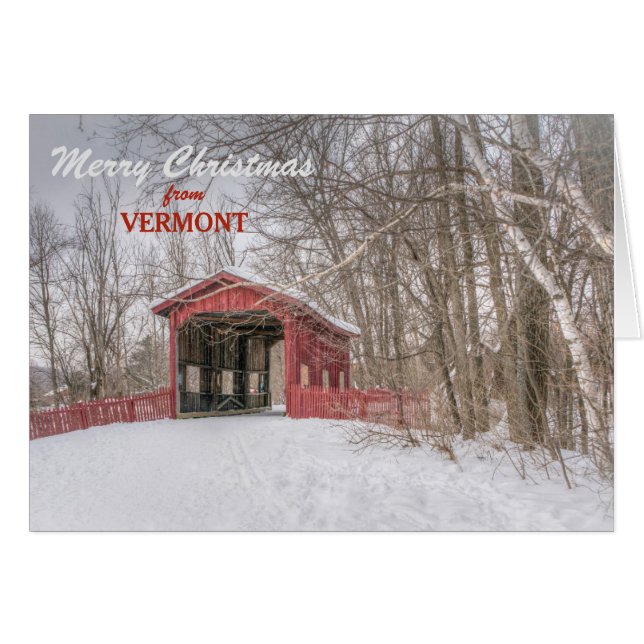 Carte de Noël du Pont couvert du Vermont (Devant horizontal)