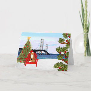 Carte de Noël du pont Mackinac avec chaise de plag