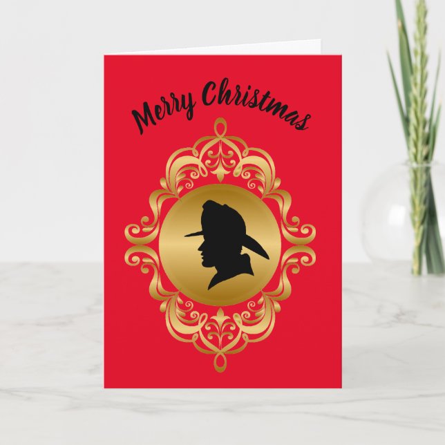 Carte de Noël du profil de médaillon pompier (Devant)