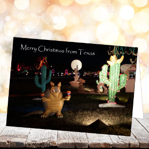 Carte de Noël du Texas - Armadillo et Cactus