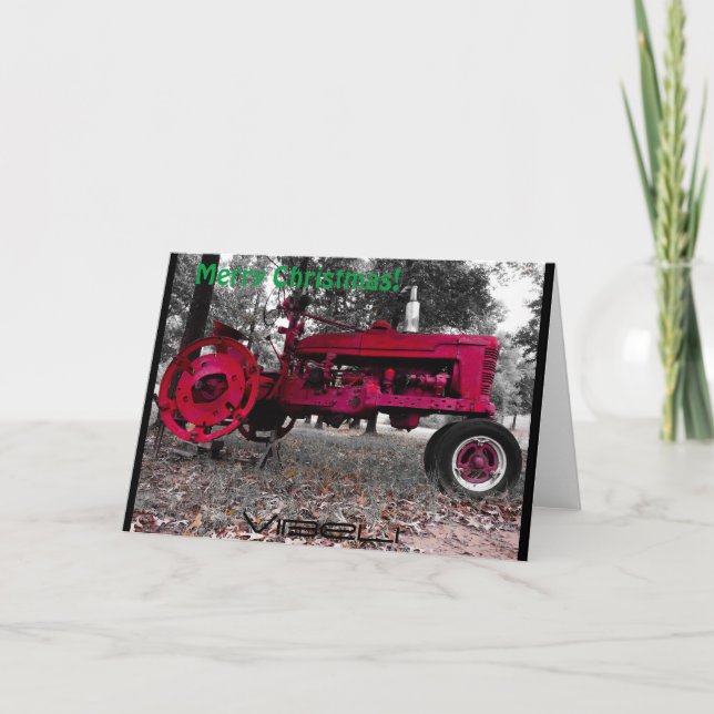 Carte de Noël du tracteur antique par Vibeli (Devant)