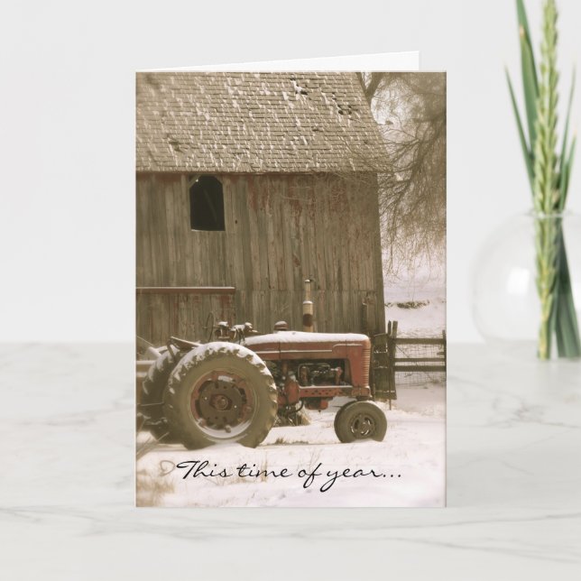 Carte de Noël du tracteur et de la grange (Devant)
