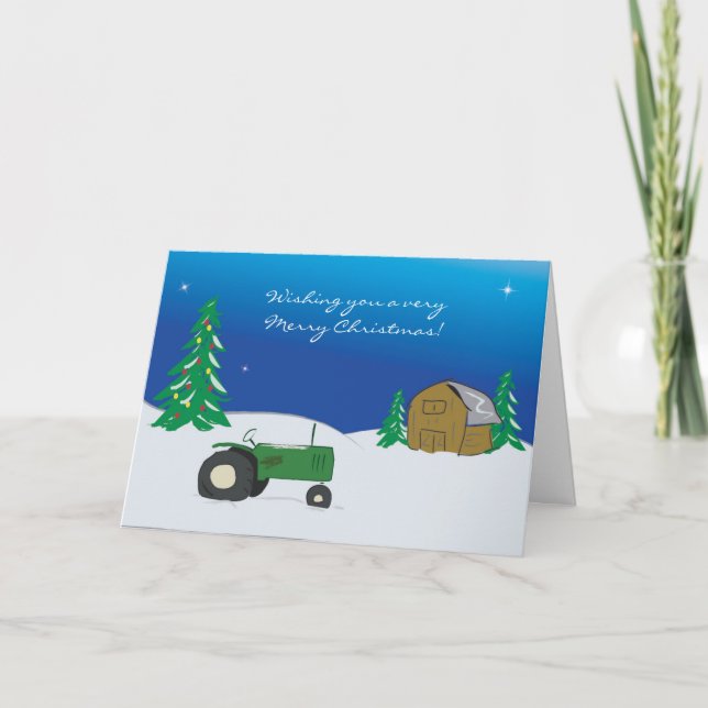 Carte de Noël du tracteur : Scène de grange d'hive (Devant)