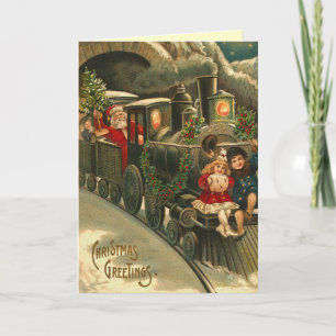 Carte de Noël du train Père Noël vintage