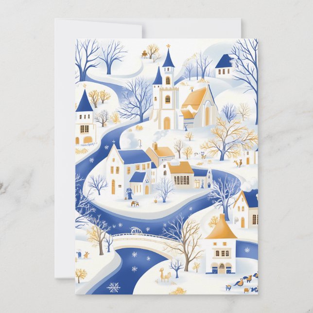 Carte de Noël du village d'hiver enchanteresse (Devant)