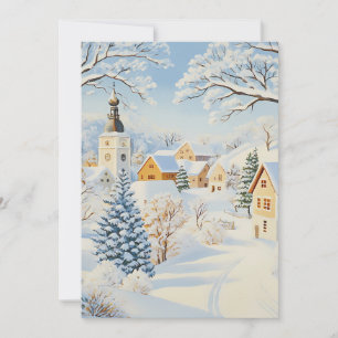 Carte de Noël du village enneigé tranquille