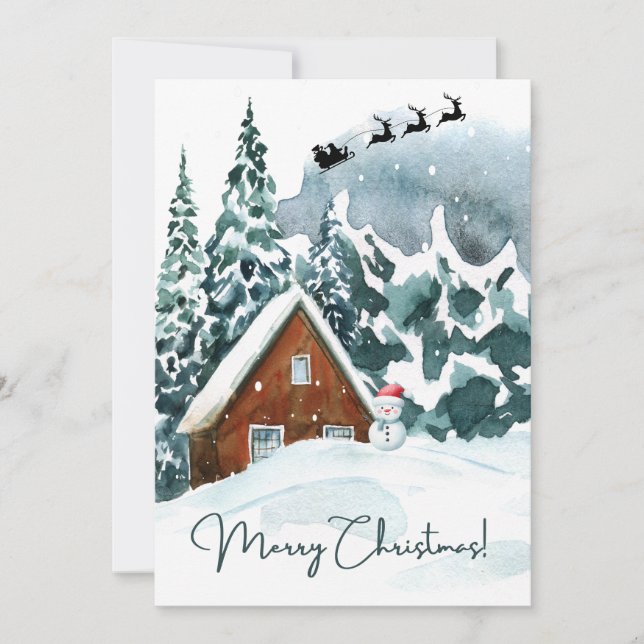 Carte de Noël - élégant, neige, maison (Devant)
