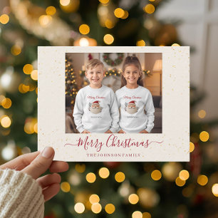 Carte de Noël élégante à photo unique en marbre