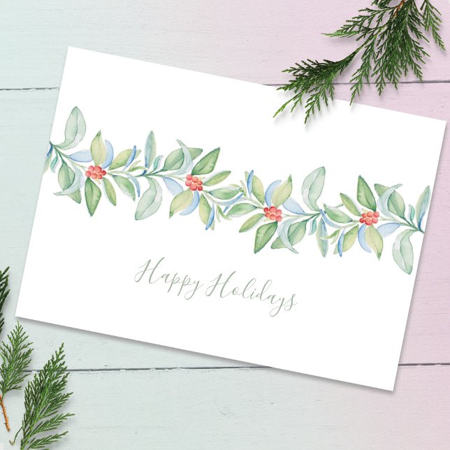 Carte de Noël élégante aquarelle rouge et verte (Happy Holidays Christmas cards unique watercolor red and green botanical art Victoria Grigaliunas)