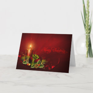 Carte de Noël élégante de bougie de rouge et d'or