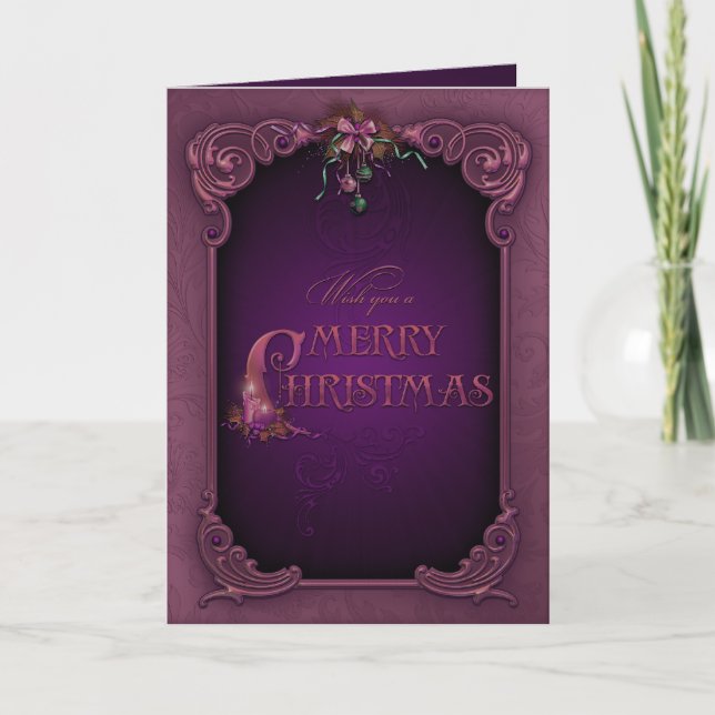 Carte de Noël élégante de pourpre et d'Aqua (Devant)