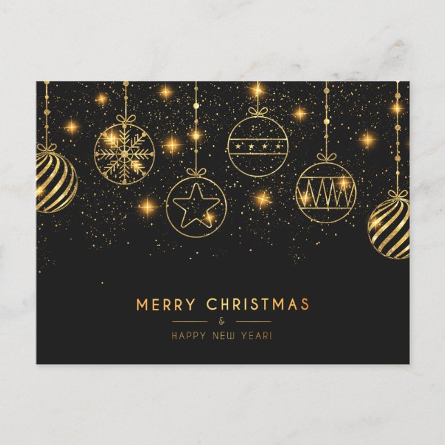 Carte de Noël élégante noire et or (Devant)