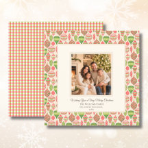 Carte de Noël élégante rose rouge et verte avec ph