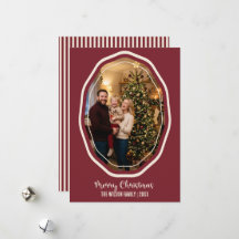 Carte de Noël Élégante Rouge avec Photo de Famille