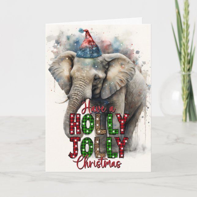 Carte de Noël éléphant du Père Noël joyeux et fest (Devant)