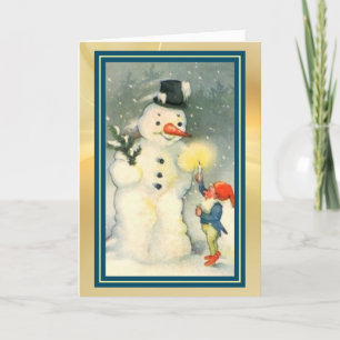 Carte de Noël Elf et Snowman Retro