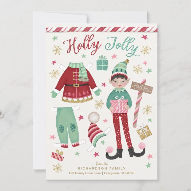 Carte de Noël Elfe papier poupée plat de vacances (Devant)